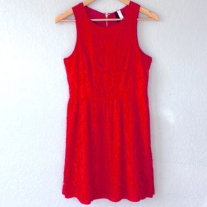 Kensie Red Crochet Lace Crop Sleeved Dress